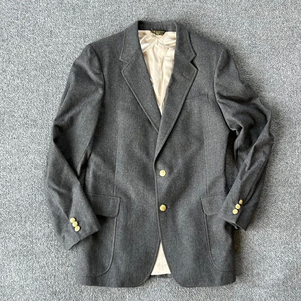 College Hall Wool Blazer Mens 42R Gray‎ Gold Buttons Preppy Ivy